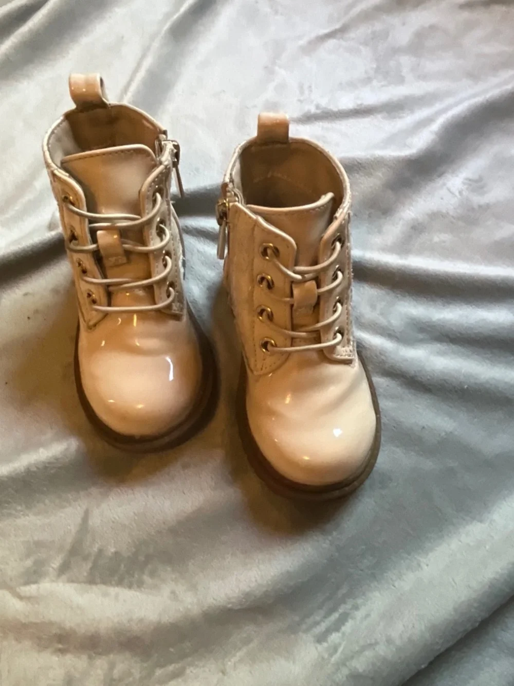 Girls Faux Patent Leather Boots Beige Size 6